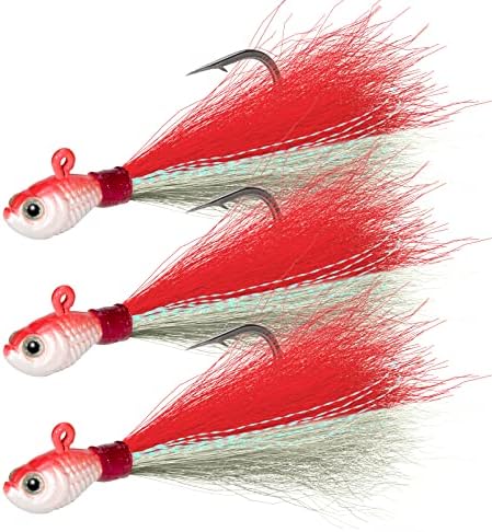 Dr.Fish 3 Pack Bucktail Jig Lure Hair Jig Saltwater Freshwater Lures Surf Fishing Bass Flounder Striper Bluefish Halibut Redfish by DrFish