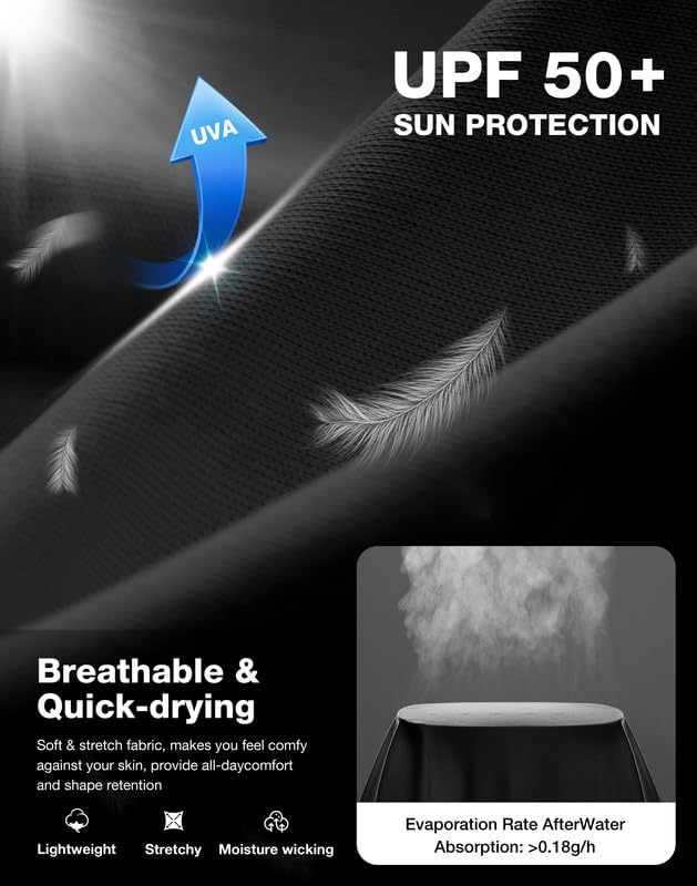 Men's Sun Protection Swim Long Sleeve UPF 50+ Rash Guard Lightweight Shirts - Image 3