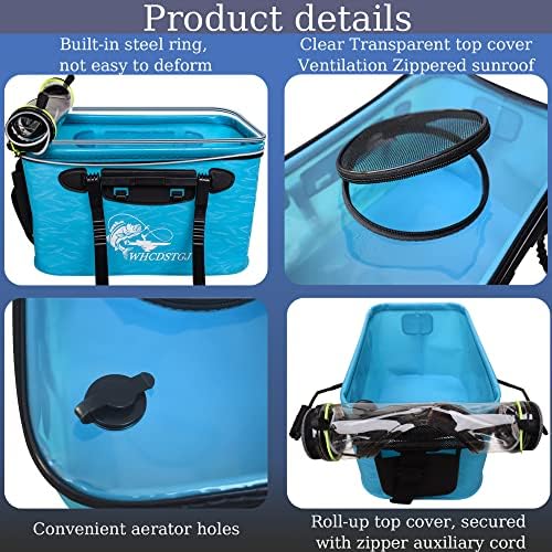 Transparent Top Cover Fishing Bucket, Foldable Fish Bait Bucket, Multifunctional Minnow Bucket, Live Fish Container, Fish Protection Bucket, Outdoor Camping Fishing Bag. (Blue, 4 Gallon) - Image 3
