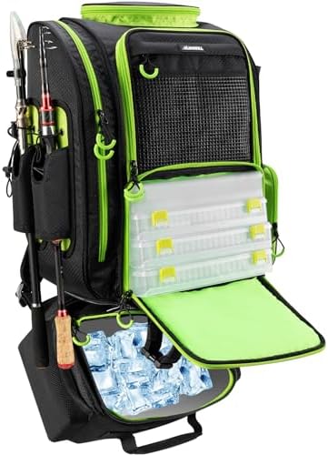 Fishing Backpack with Cooler for 3 Tackle Boxes Fishing Bag with Rod Holder by BLISSWILL
