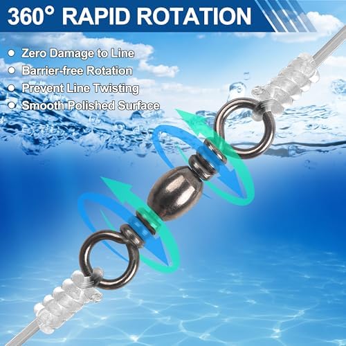 Fishing Barrel Swivels - 50/100 pcs Rolling Ball Bearing Fishing Swivel with Solid Ring Fishing Tackle Hook Line Connector Copper with Stainless Steel Black Nickle Coated Test Strength 35-165lbs - Image 4