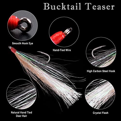 Bucktail Teasers with Hook Saltwater, Fishing Teaser Lures Flounder Rig Fishing Jig Hooks 5 Colors for Flounder Salmon Trout Sea Bass - Image 2