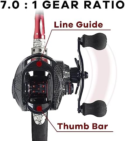 FISHDROPS Baitcaster Reels, 9+1BB, CNC Aluminum Spool, Magnetic Brake System Bait Caster Reel High Speed Gear Ratio 7.0:1 Ultra Smooth Low Profile Baitcasting Fishing Reel - Image 3