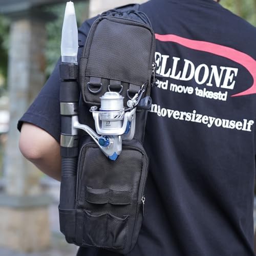 20-inch Drawstring Crossbody Fishing Bag with Front Pocket Rod Holder Belt - Image 2