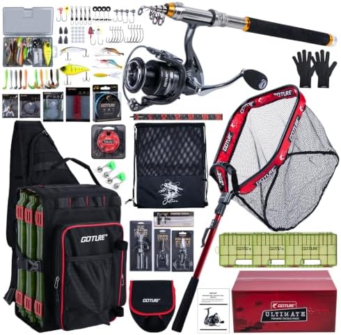 Goture 6FT - 9FT Telescopic Fishing Rod and Reel Combo w/Bag & Landing Net by Goture