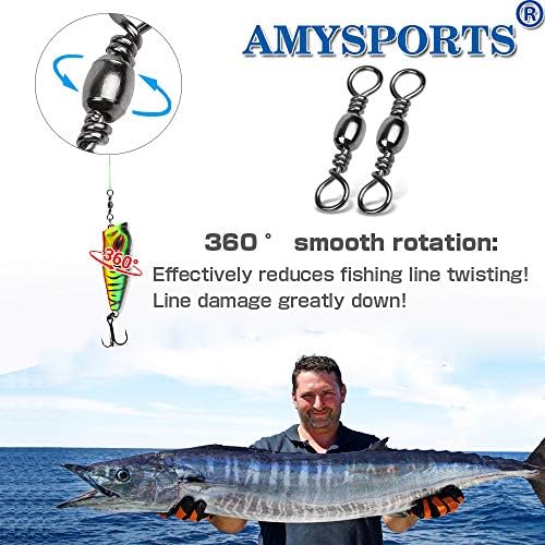 AMYSPORTS High Strength Fishing Swivels Barrel Solid Ring Barrel Fishing Swivel Rolling Fishing Tackle Line Connector Saltwater Freshwater Stainless Steel Accessories - Image 4