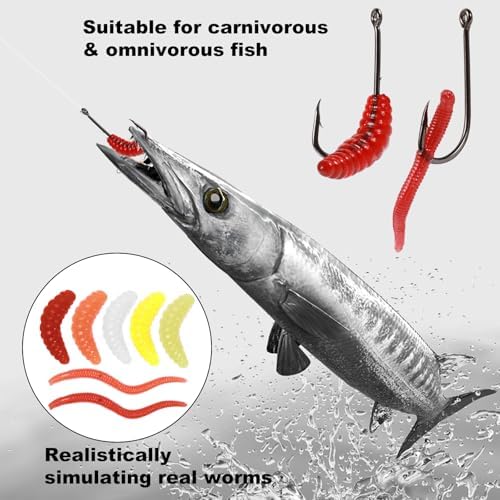 Realure 250 Pcs/4 Types Fishing Soft Plastic Worms Set Artificial Bread Worm & Earthworm & Cricket & Corn Baits Silicone Soft Maggot Simulation Bait Worm for Freshwater & Saltwater Sea Fishing - Image 4