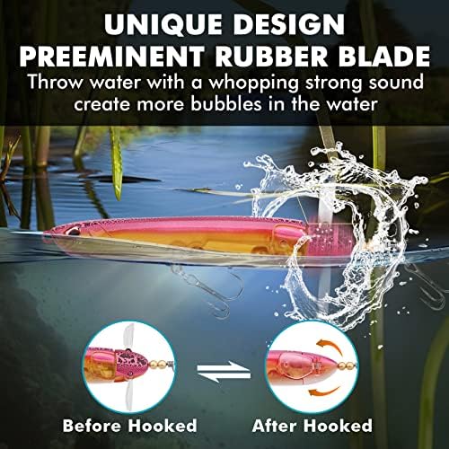 TRUSCEND Top Water Fishing Lures with BKK Hooks, Easy Catch Plopper Lure for Freshwater or Saltwater, Floating Lures for Bass, Pike, Catfish, Surface Wobble PoPobait Bass Baits Fishing Gifts for Men - Image 3