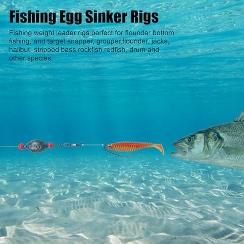 Fishing Egg Sinker with Soft Plastic Core Weight Rigs 5pcs Flounder Rig Saltwater,176.37lb Fishing Wire Leader with Egg Sinker Swivels Snap, Grouper Bottom Fishing Rigs - Image 4