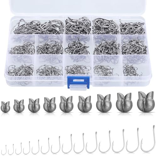 JellyArch 700 Pcs Barbed Fishing Hooks 14 Sizes Carbon Steel Fishing Hooks by JellyArch