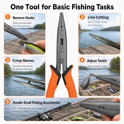 BasicGear Fishing Pliers, 7 in, Straight Nose, Carbon Steel, Orange - Image 4