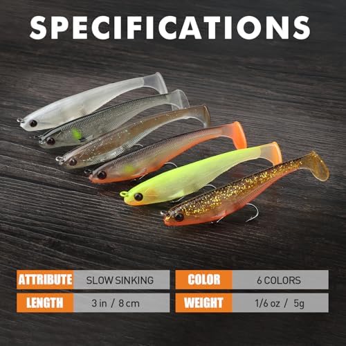 TRUSCEND Shadtale Easy Catch Soft Fishing Lures with BKK Hooks - Trembly Sinking and Vibrating Swim for More Bites, Pre-Rigged Swimbaits for Bass, Trout, Crappie, Walleye, Freshwater Saltwater Fishing - Image 5