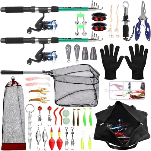 MiniInflat Telescopic Fishing Rod and Reel Combo, 6.89ft 2pcs Collapsible Rod with Plier Lip Gripper Lures Carrier Bag Pre-Loaded Spinning Reel Saltwater Freshwater Fishing Pole Kit by MiniInflat