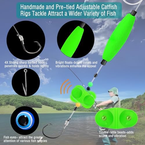 Catfish Rigs Set Pre-Tied Float Rigs – 6 Ready-to-Use Santee Rigs with Sinker Sliders & Pyramid Sinkers, Circle Hooks – Complete Catfish Fishing Tackle Kit for River Lake Bank Fishing - Image 4