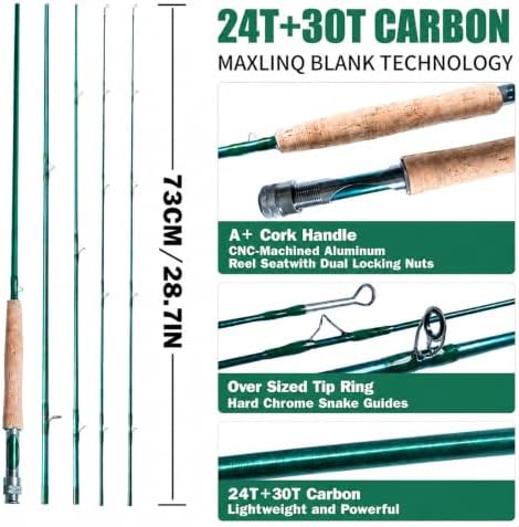Fly Fishing Rod Combo, 4 Piece Portable 5/6WT Fly Rod with Extra Spare Tip, Pre-Loaded Fly Reel and Fly Line with Flies, Complete Starter Kit for Trout, Bass and Freshwater Fishing - Image 2