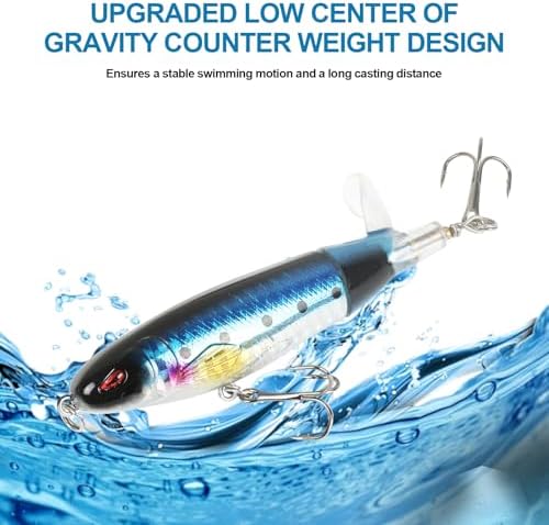 Popper Top Water Fishing Lure: Whopper Fishing Lures with Floating Rotating Tail Barb Treble Hooks Saltwater Freshwater for Bass - Image 5
