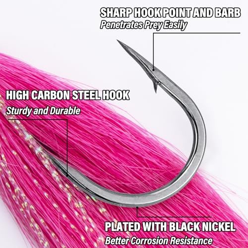 Alwonder 5-Pack Bucktail Jigs Hair Jigs Saltwater Freshwater Fishing Bucktail Lures Surf Fishing Jig Heads White Luminous Chartreuse Swimbait Jig for Bass Flounder Striper Bluefish Halibut Redfish - Image 4
