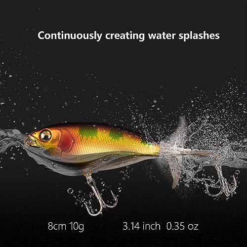 Whopper Fishing Lure for Bass Popper Top Water Fishing Lures with Floating Rotating Tail Barb Treble Hooks in Saltwater Freshwater Plopping Lures Kit - Image 4
