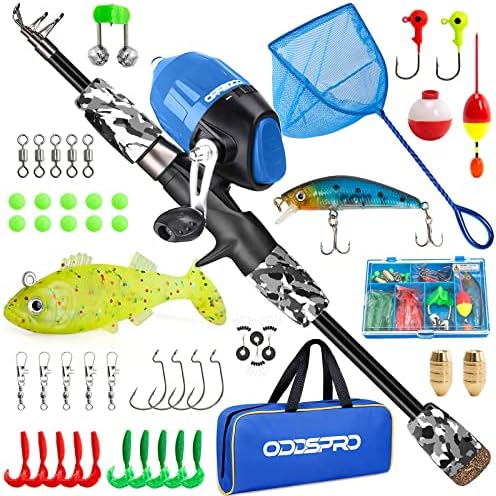 ODDSPRO Kids Fishing Pole Pink, Portable Telescopic Fishing Rod and Reel Combo Kit - with Spincast Fishing Reel Tackle Box for Girls, Youth by ODDSPRO