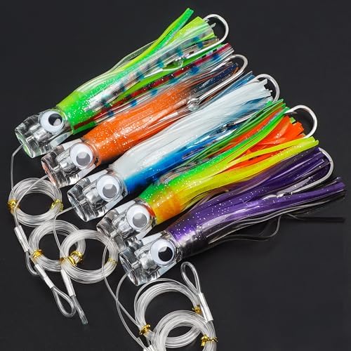 Saltwater Fishing Lures 6/9inch Trolling Lures for Marlin Mahi Tuna Dolphin Shark Big Game Deep Sea Fishing Baits Squid Skirts Rigged Hooks Ocean Gear Tackle - Image 4