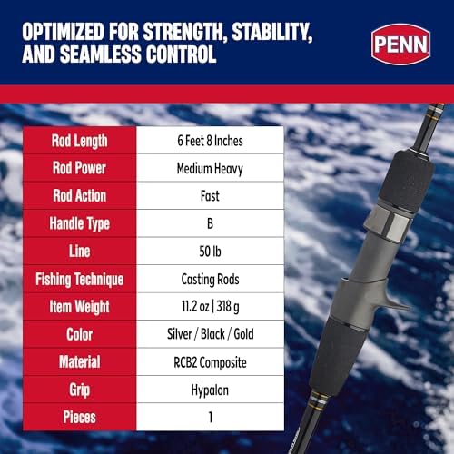 PENN Carnage III Conventional Slow Pitch Rod, 6'8" Medium Heavy Power, Fast Action Saltwater Fishing Pole with RCB2 Carbon Blank and Fuji K Guides - Image 4