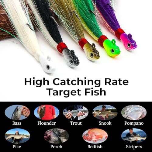 9KM DWLIFE Bucktail Jigs, Handmade Hair Lures for Bass & Saltwater Fishing - Image 6