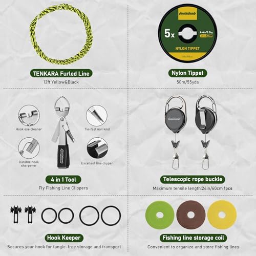 QualyQualy Tenkara Fly Rod Combo Beginner Kit, Tenkara Fishing Rod in 8.7ft/10.6ft/11.6ft 24T Fly Fishing Kit with Telescopic Fly Rod Flies Tippet and Fishing Chest Bag - Image 4