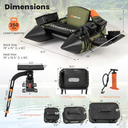 Goplus Inflatable Float Tube, Fishing Belly Boat with Fish Ruler, Pump, Storage Pockets, Adjustable Straps, Fishing Float Tube for Angling, 350LBS Load Capacity - Image 7
