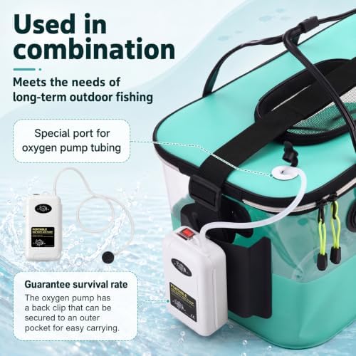 3 Pcs Fishing Bucket, Live Bait Aerator and Fishing Cast Net with Heavy Duty Sinker Foldable Live Bait Bucket Portable Quiet Aerator Fish Transport Container Outdoor EVA Bag - Image 3