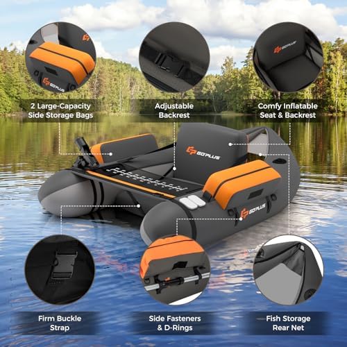Goplus Inflatable Float Tube, Fishing Belly Boat with Fish Ruler, Pump, Storage Pockets, Adjustable Straps, Fishing Float Tube for Angling, 350LBS Load Capacity - Image 3