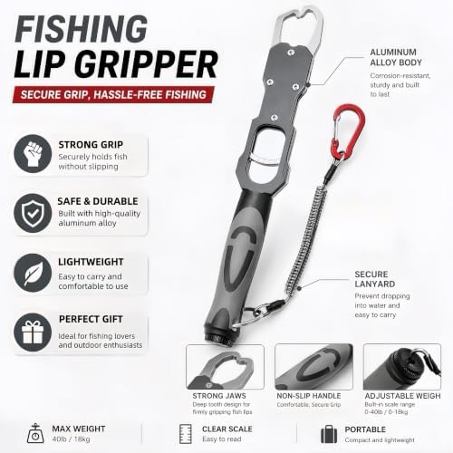 Fish Lip Gripper with Scale，40LB Fish Gripper with 360° Swivel Handle - Image 4