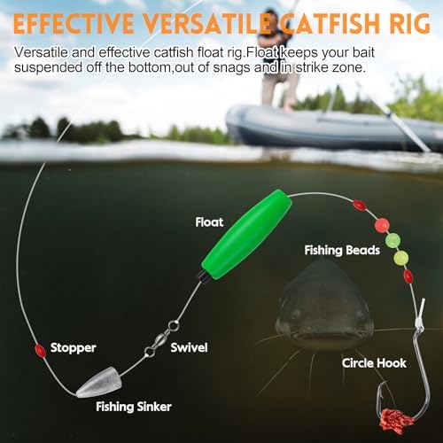 Catfish Rig Catfishing Tackle Making Kit Santee Cooper Rig with Catfish Floats Rattling Line Float Lures Peg Float Bobbers Catfish Hooks Swivels Catfish Sinker Weights Fishing Rattle Bells - Image 4