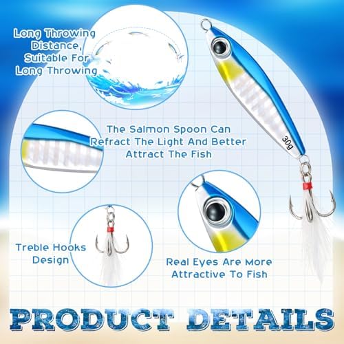 20 Pcs Spoon Fishing Lures 1.06 oz Saltwater Micro Fishing Jigs Sink Metal Jigging with Ultra-Sharp Hooks for Shore Sea Fish Salmon Bass - Image 3