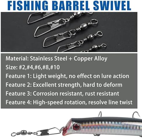Barrel Swivel Snaps,50/100pcs Fishing Swivel Safety Snaps Stainless Steel Copper Swivel Fishing Multiple Size Black/Gold Fishing Swivel Snaps for Saltwater Freshwater - Image 5