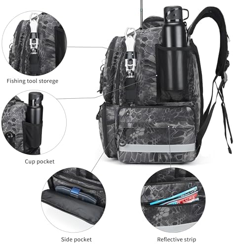 Rabjen Fishing Tackle Backpack, 45L Storage Waterproof Travel Bag Store Fishing Gear with Insulated Top Pocket - Image 4