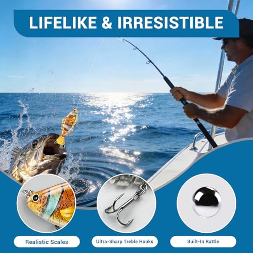 Keenjorika Easy Catch Fishing Lures, 3 Pack Multi-Jointed Swimbaits, Slow-Sinking Bass Fishing Lures, Wiggling, Vibrating & Rattling for More Bites, Hard Baits with Treble Hooks for Bass, Trout, Pike - Image 2