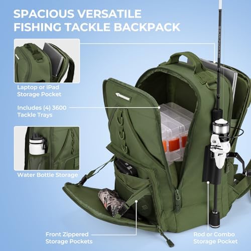 KastKing KarryAll Fishing Backpack with Rod Holder 4 Tackle Boxes, 40/26L - Image 3