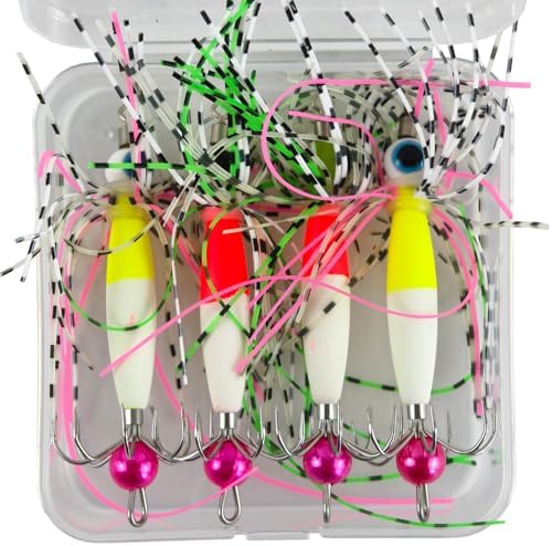 4/10Pcs Squid Jig Hooks Kit Saltwater Glow Squid Jigs Fluoresent Cuttlefish Sleeve Fishing Jigs Octopus Lure Glow in Dark with Tackle Box - Image 6