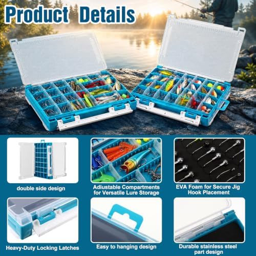 Wonderjune 4 Pack 3500 Double-Sided Fishing Tackle Boxes Waterproof,Blue - Image 3