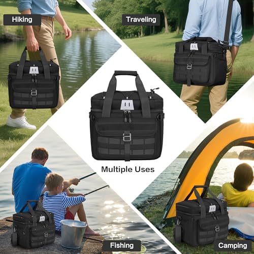 30L Large Fishing Tackle Bag, Waterproof, Double Deck, Black - Image 7