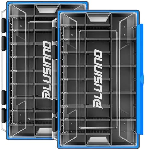 PLUSINNO Tackle Box Organizer, 1/2 Packs Waterproof Tackle Trays, Fishing Tackle Box with Removable Dividers, Fishing Box Tackle Trays and Terminal Tackle Storage by PLUSINNO