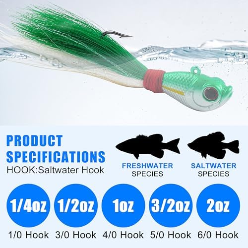 Bucktail Jigs Saltwater Fishing Lures Surf Bucktail Hair Fishing Jigs Swimbait Jig Heads for Freshwater Saltwater Bass Flounder Striper Bluefish Halibut Redfish - Image 5