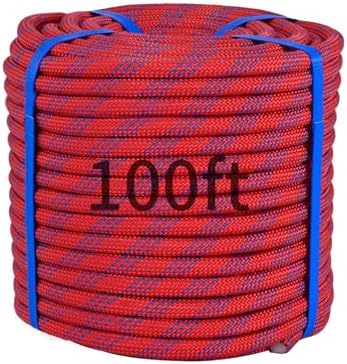100ft 3/8 Inch Climbing Rope, Heavy Duty Arborist Rope(Red) by Kynara