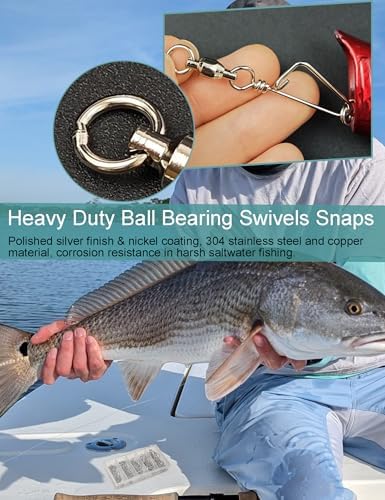 Avlcoaky Ball Bearing Swivels Snaps Fishing Swivels 34pcs/box Heavy Duty Snap Swivel Saltwater Barrel Swivel Fishing Tackle Quick Change Lure Clips Terminal Tackle Assortment for Redfish, Striped Bass - Image 4