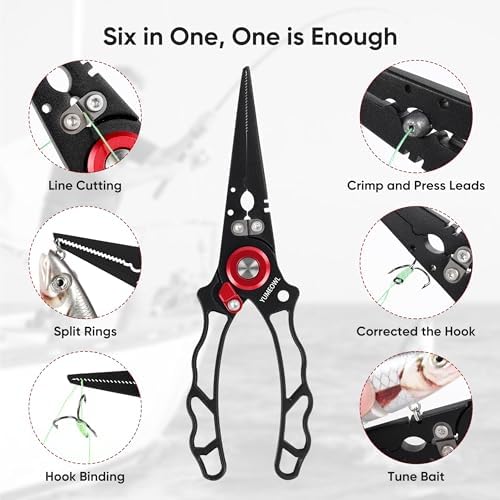 Fishing Pliers with Innovative Ergonomical Handle, Corrosion Saltwater Resistant,Fishing Multitool Hook Remover Braided Fishing Line Cutting, Split Ring with Coiled Lanyard and Sheath - Image 2