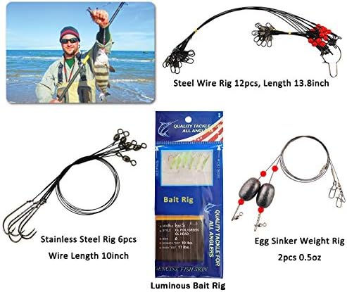 150pcs Saltwater Fishing Gear Surf Fishing Tackle Kit, Various Accessories Include Leaders, Bait Rigs, Spoons, Minnow Lures, Hooks, Swivels Snaps, Jigs, Sinker Weights - Image 2