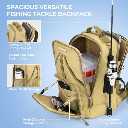 KastKing KarryAll Fishing Backpack with Rod Holder 4 Tackle Boxes, 40/26L - Image 3