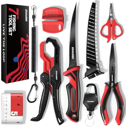 Gaialoop Fishing Tool Kit, 7-Piece Fillet Knife, Pliers, Scissors & Gripper by Gaialoop
