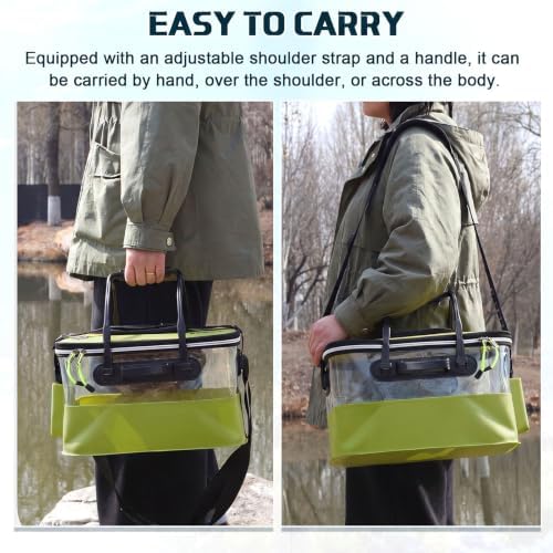 3 Pcs Fishing Bucket, Live Bait Aerator and Fishing Cast Net with Heavy Duty Sinker Foldable Live Bait Bucket Portable Quiet Aerator Fish Transport Container Outdoor EVA Bag - Image 4