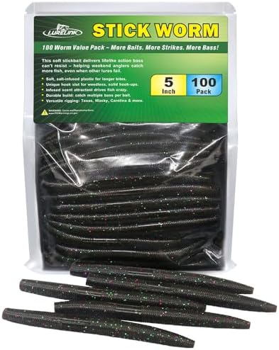 Wacky Worms Soft Plastic for Bass Fishing Lures–100 Pack 4" & 5" Stick Baits Wacky, Texas, Neko & Drop Shot Rigs–Bulk Soft Lure by LURELINK